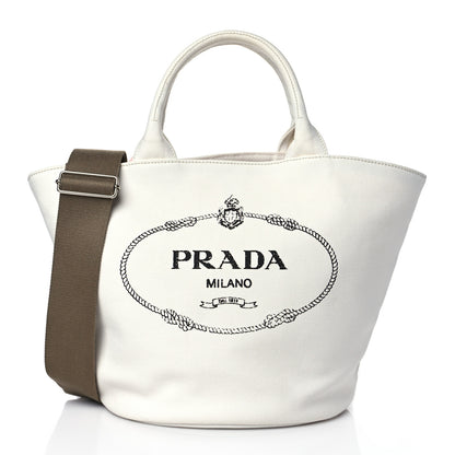 Prada Canapa Logo Bucket Tote White 2 of 11