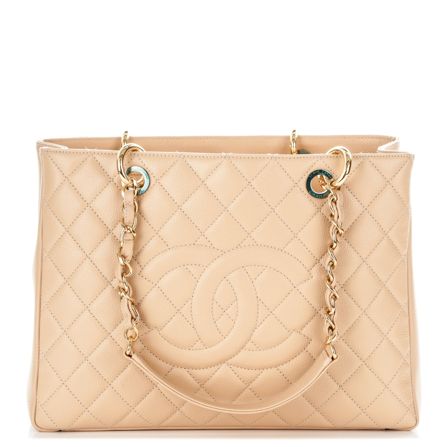 Caviar Quilted Grand Shopping Tote GST Beige Clair