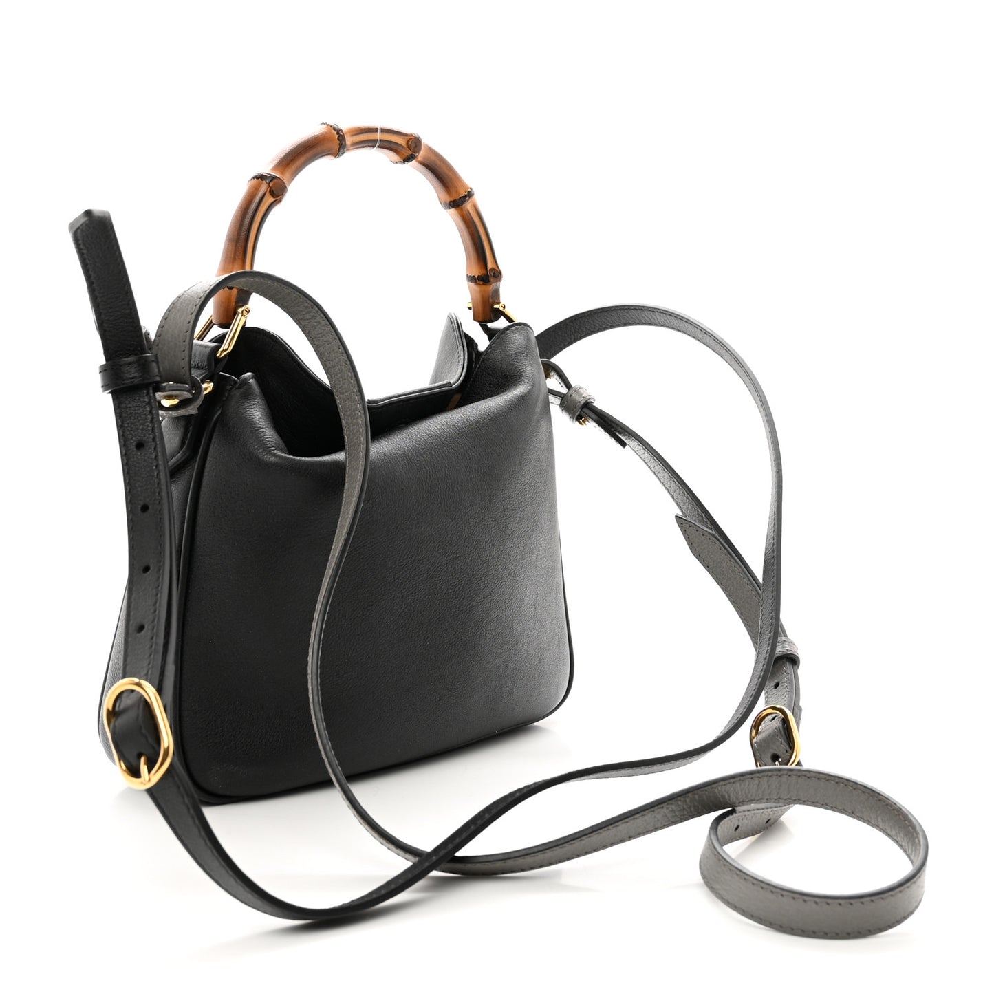 Softy Wonka Textured Dollar Calfskin Small Diana Bamboo Shoulder Bag Black