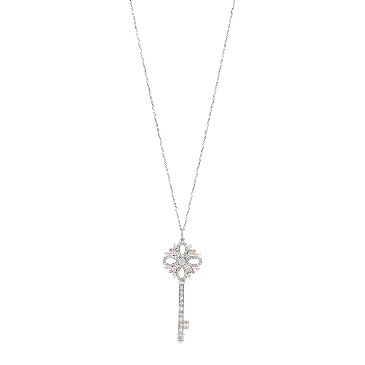 Platinum 18K Rose Gold Diamond Pink Diamond Victoria Key Pendant Necklace