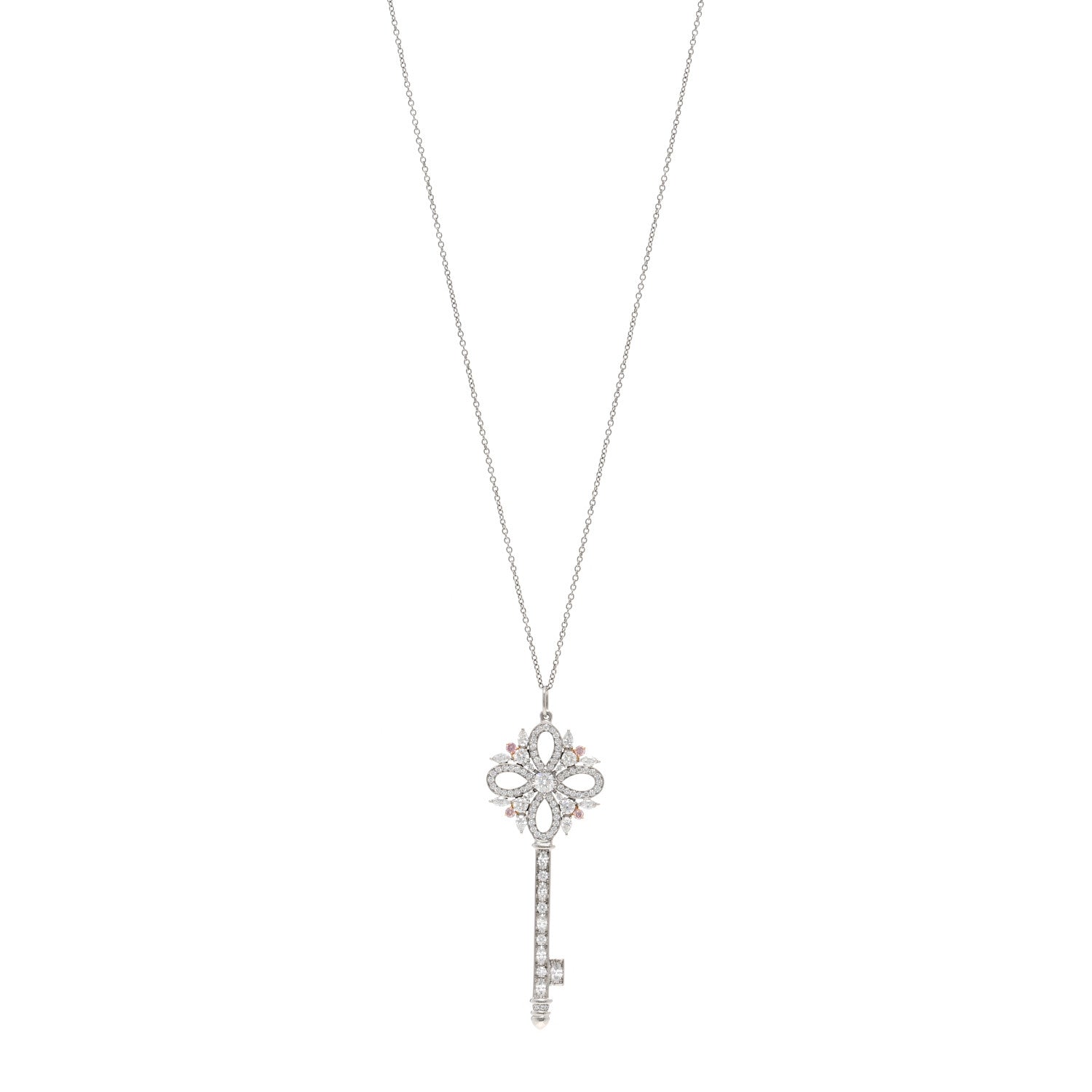Tiffany Platinum 18K Rose Gold Diamond Pink Diamond Victoria Key Pendant Necklace 1 of 5