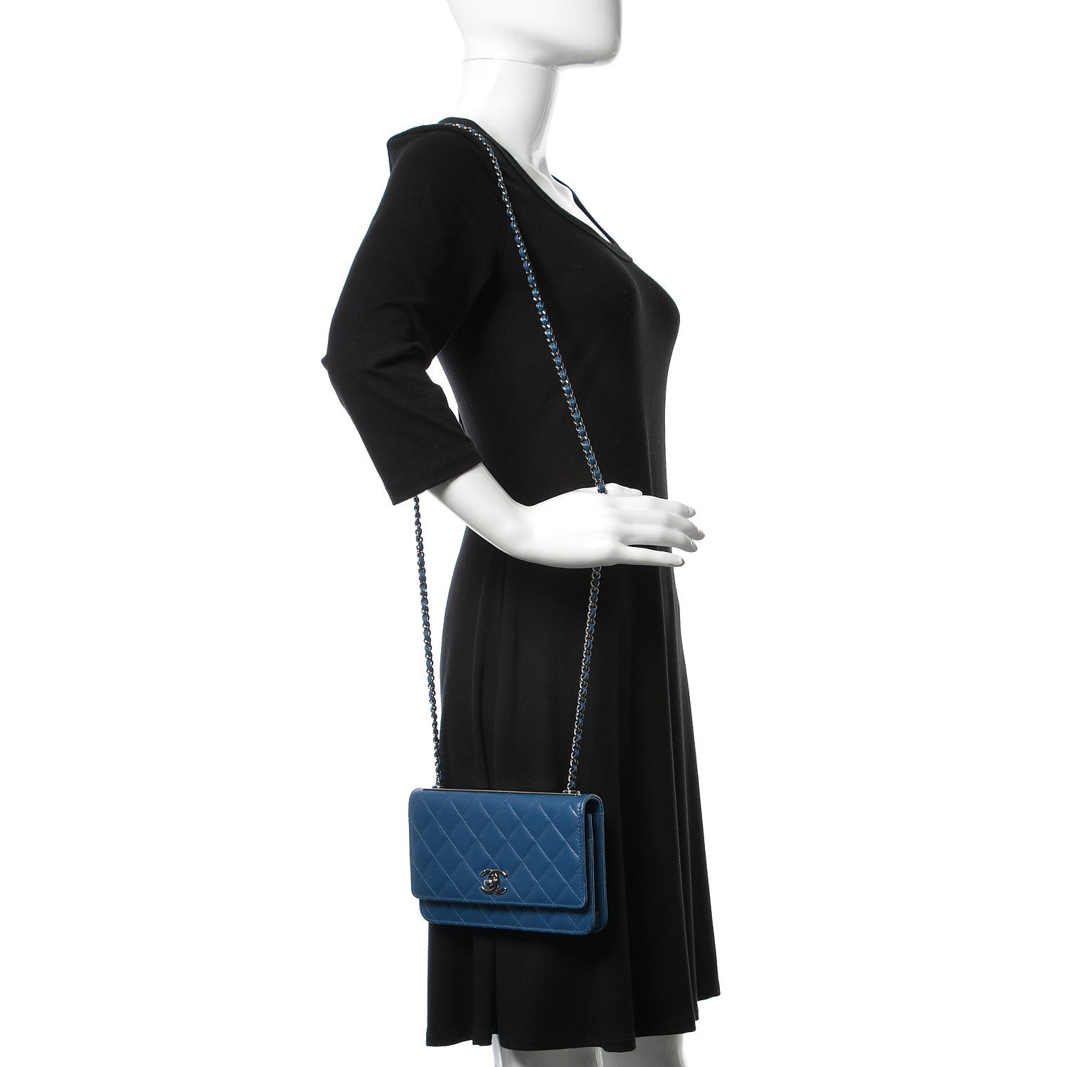 Chanel Lambskin Quilted Trendy CC Wallet On Chain WOC Blue 2 of 13