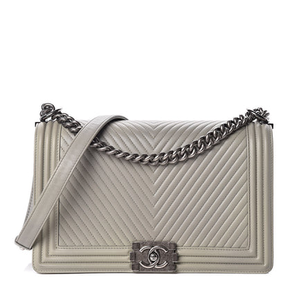 Chanel Calfskin Chevron Quilted New Medium Boy Flap Grey 1 of 9