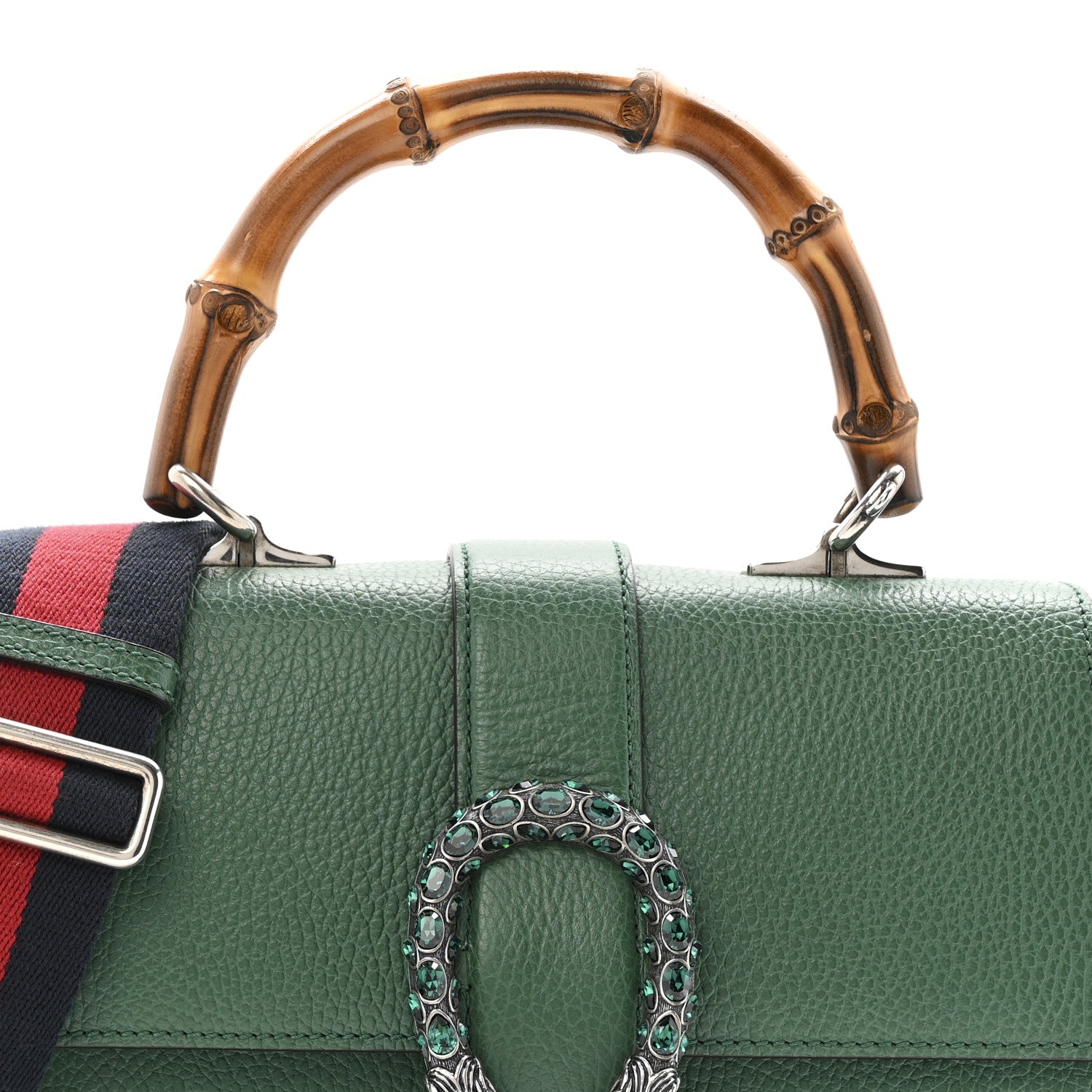 Gucci Dollar Calfskin Crystal Web Medium Dionysus Bamboo Top Handle Bag Emerald 9 of 15