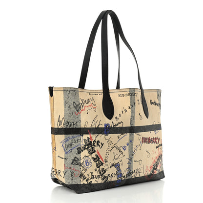 Burberry Coated Canvas Mega Check Sketchbook Reversible Tote White Black 3 of 9