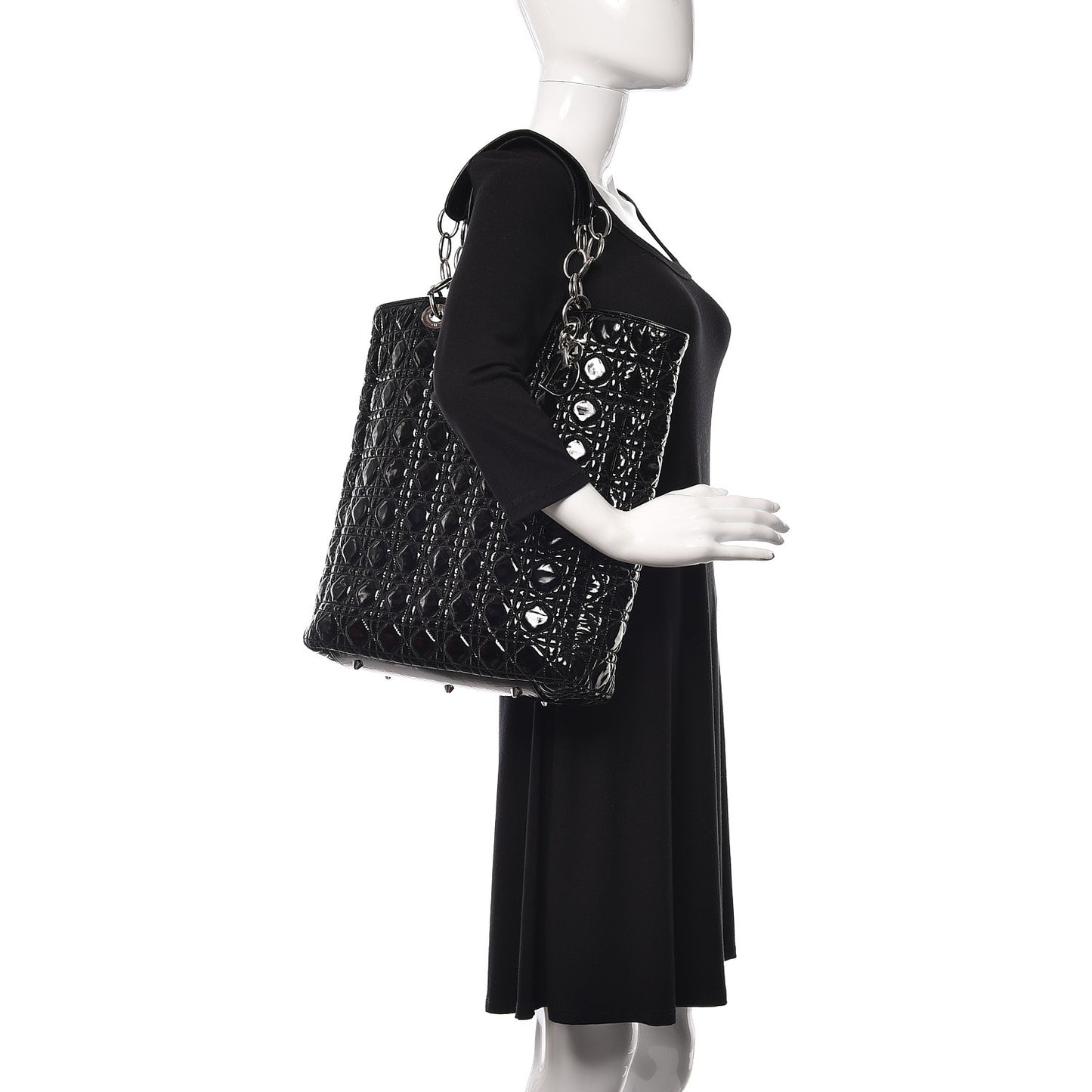 Patent Cannage Dior Soft Shopping Tote Black