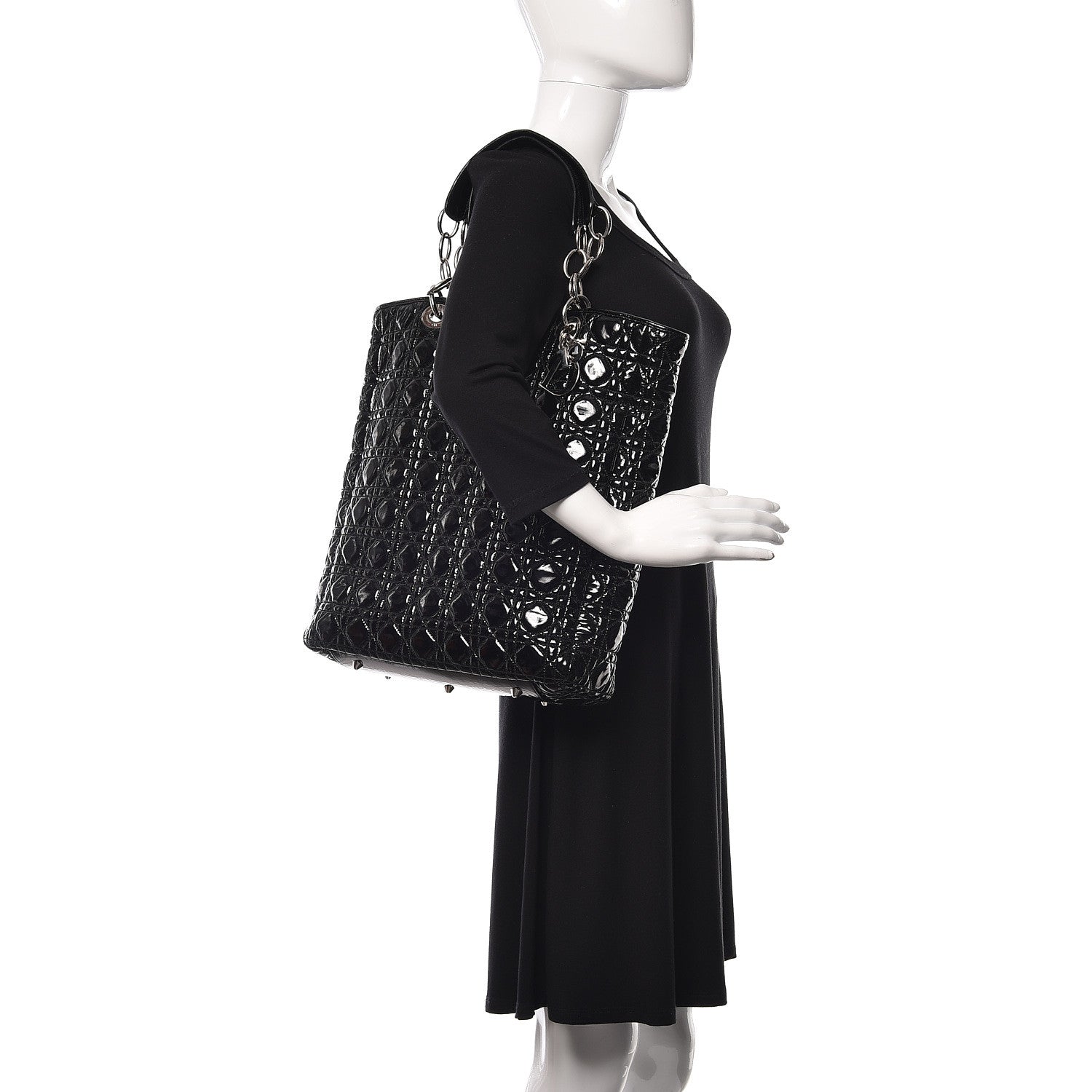 Christian Dior Patent Cannage Dior Soft Shopping Tote Black 2 of 14