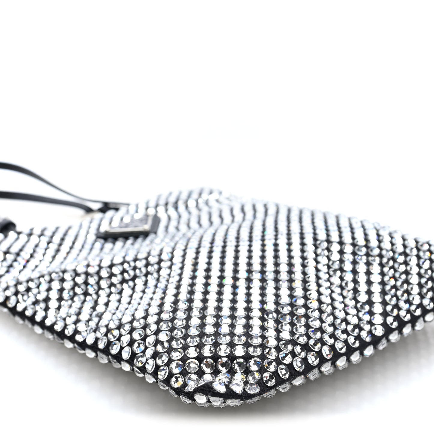 Satin Crystal Metal Triangle Logo Chain Crossbody Handbag Cristal