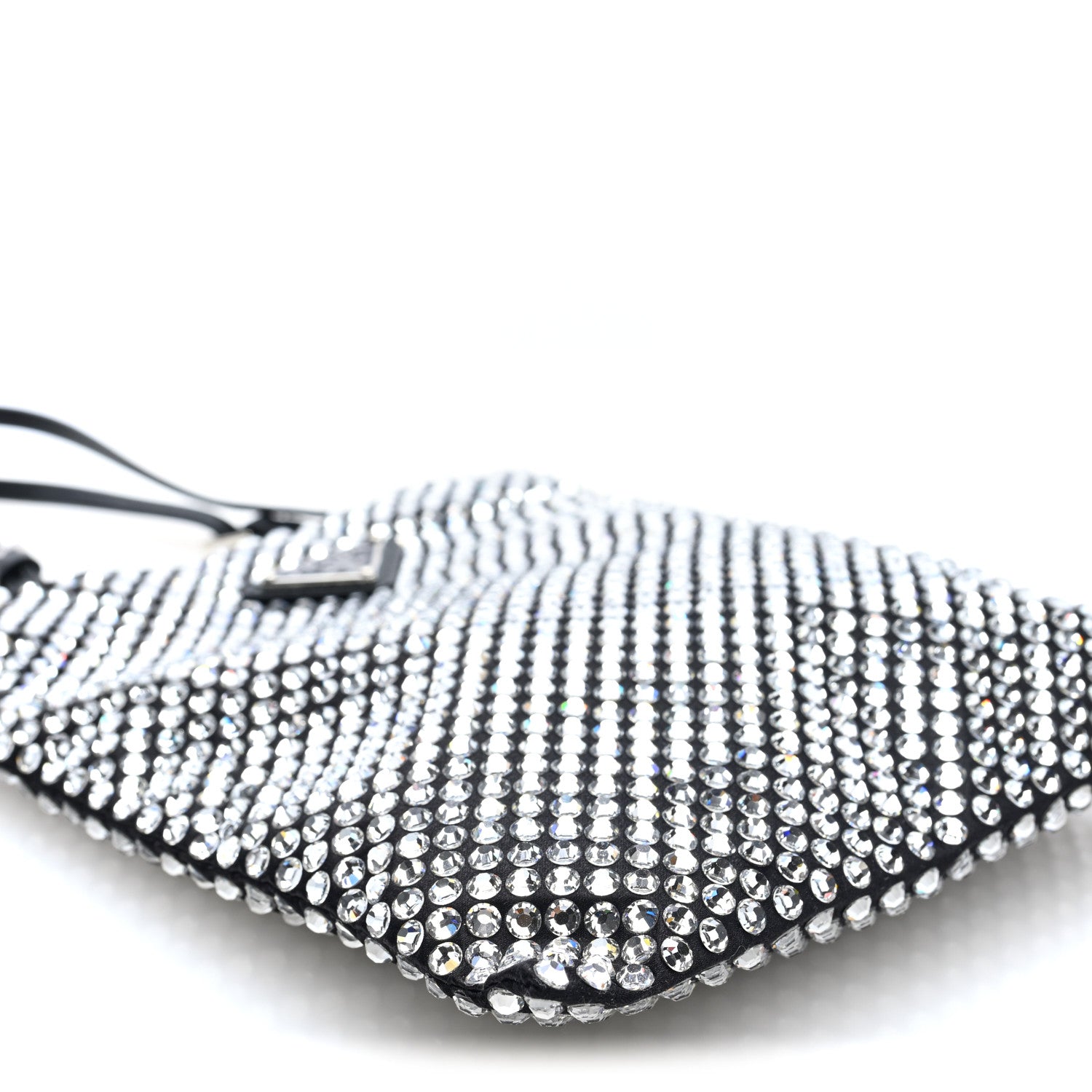 Prada Satin Crystal Metal Triangle Logo Chain Crossbody Handbag Cristal 8 of 9