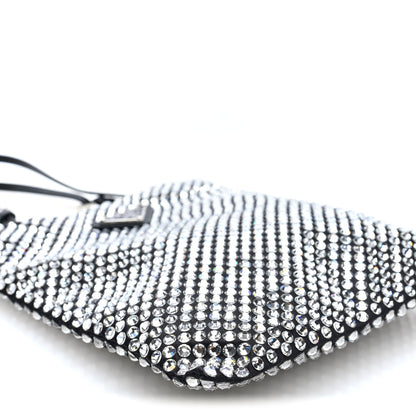 Prada Satin Crystal Metal Triangle Logo Chain Crossbody Handbag Cristal 8 of 9