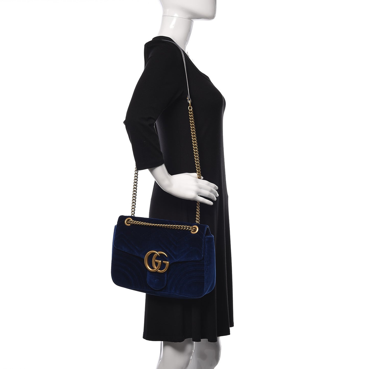 Velvet Matelasse Medium GG Marmont Shoulder Bag Cobalt Blue
