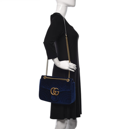 Gucci Velvet Matelasse Medium GG Marmont Shoulder Bag Cobalt Blue 2 of 11