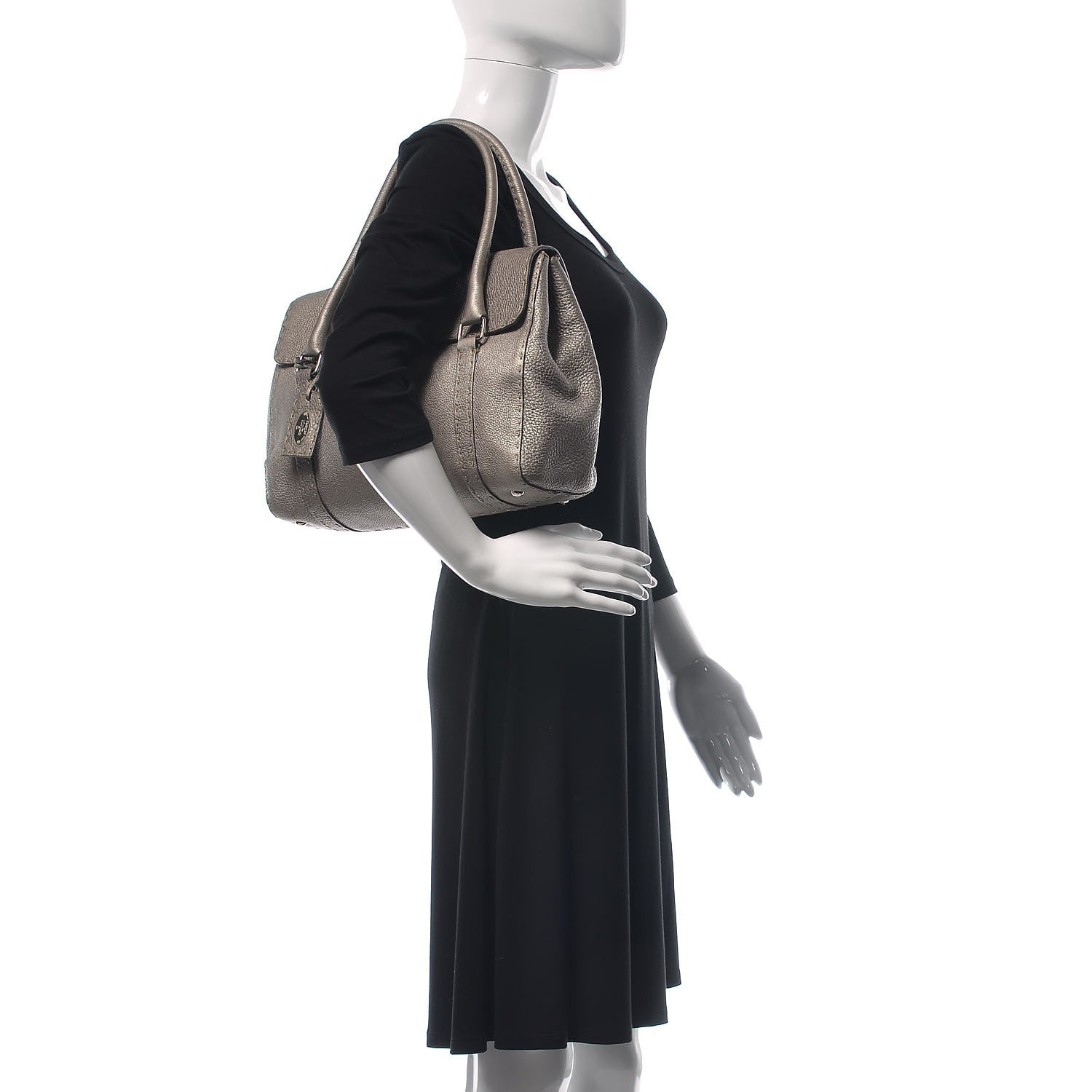Fendi Cuoio Romano Selleria Medium Linda Satchel Peltro 2 of 13