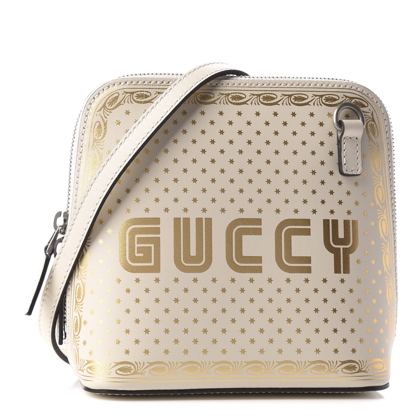 X SEGA Calfskin GUCCY Stars Mini Dome Shoulder Bag Mystic White Gold