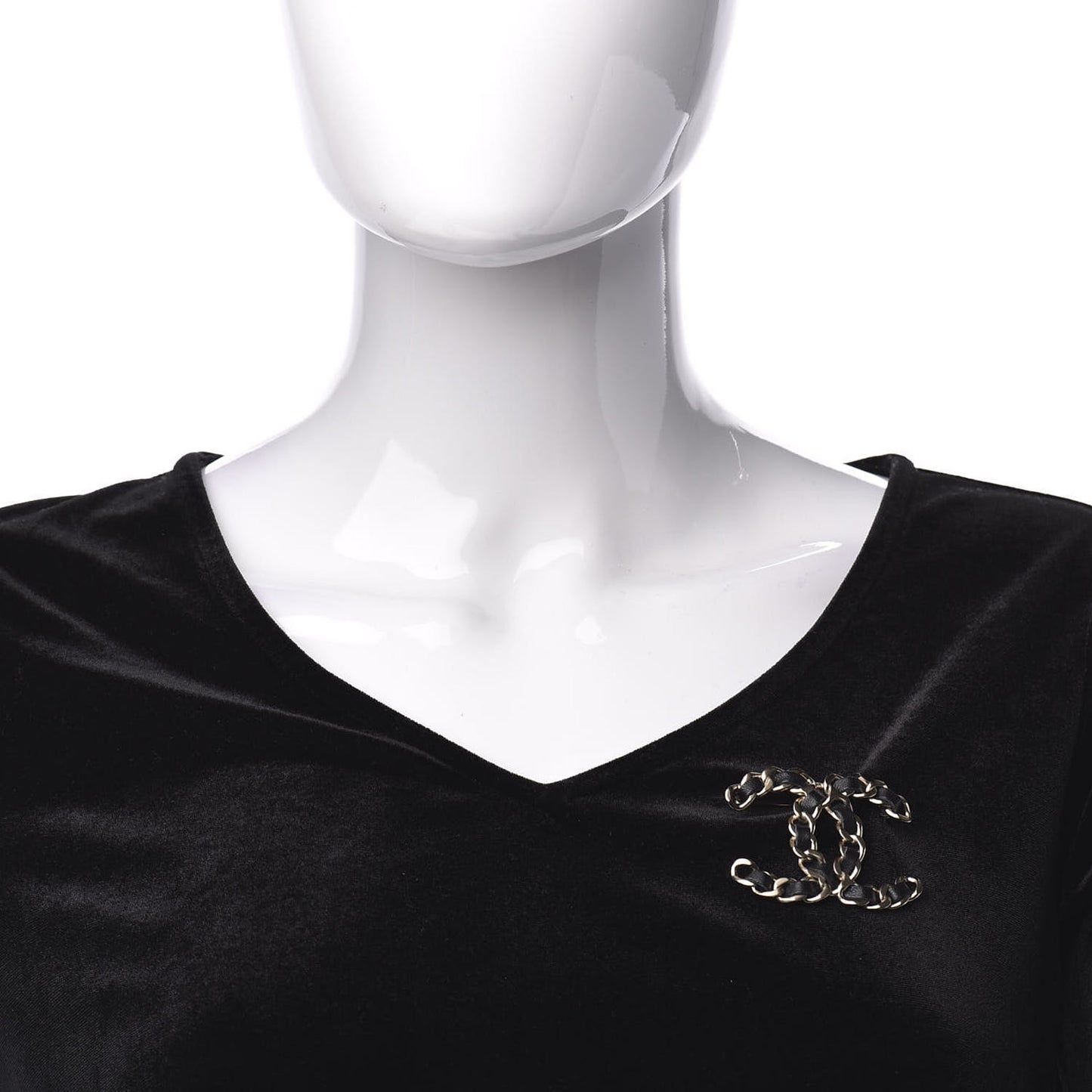 Lambskin Chain CC Brooch Black Gold