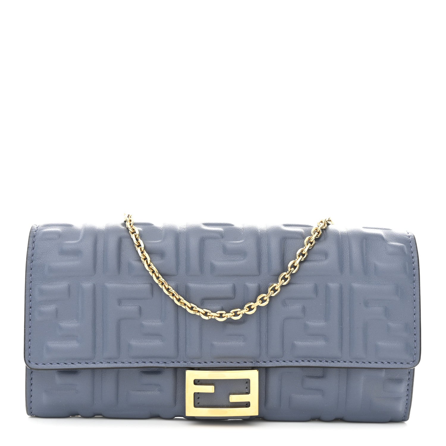 Fendi Nappa Matisse FF Embossed Continental Wallet On Chain Mirto 1 of 11