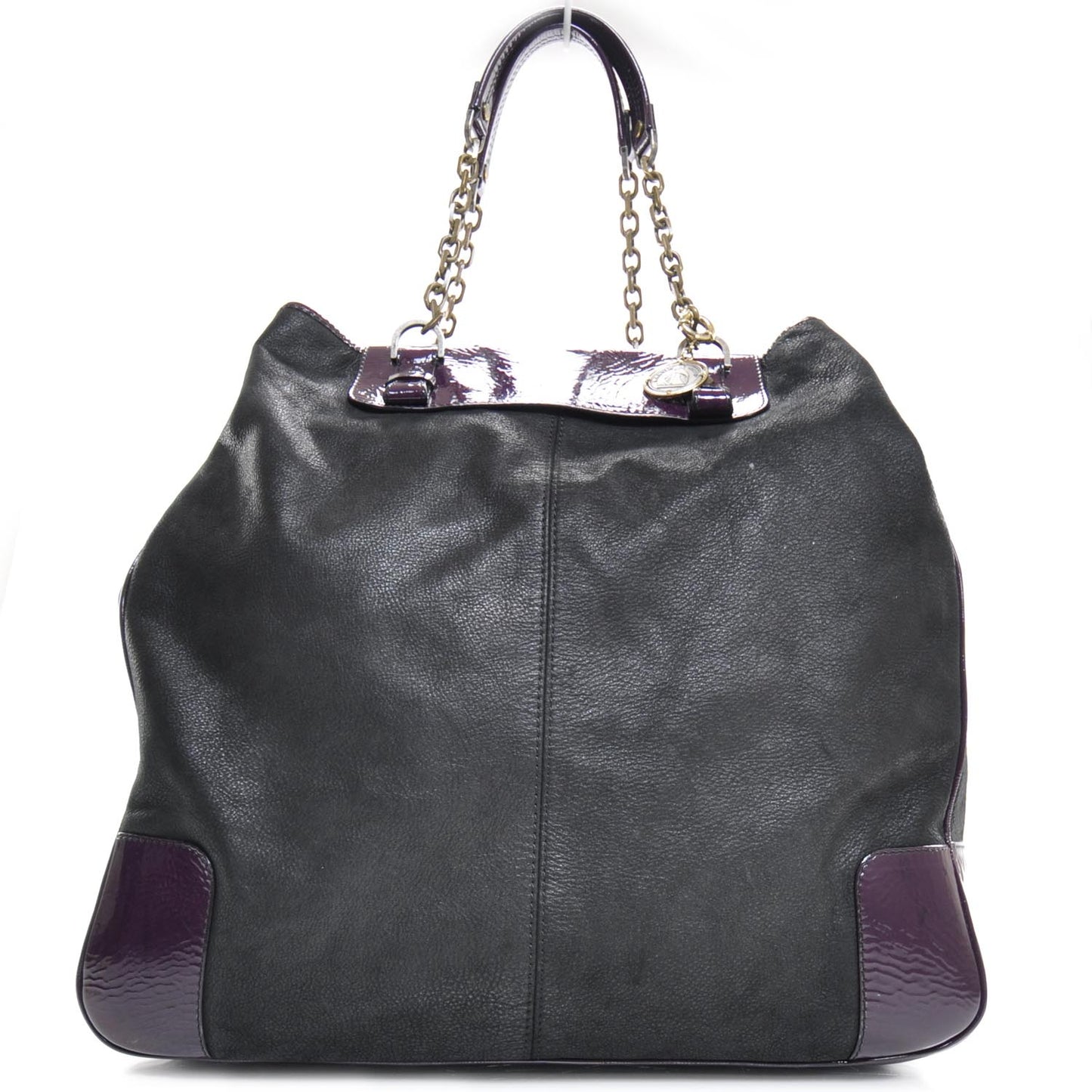 Leather Patent Trim Large Weekender Bag Black and Purple