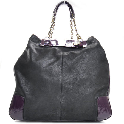 Lanvin Leather Patent Trim Large Weekender Bag Black and Purple 1 of 8