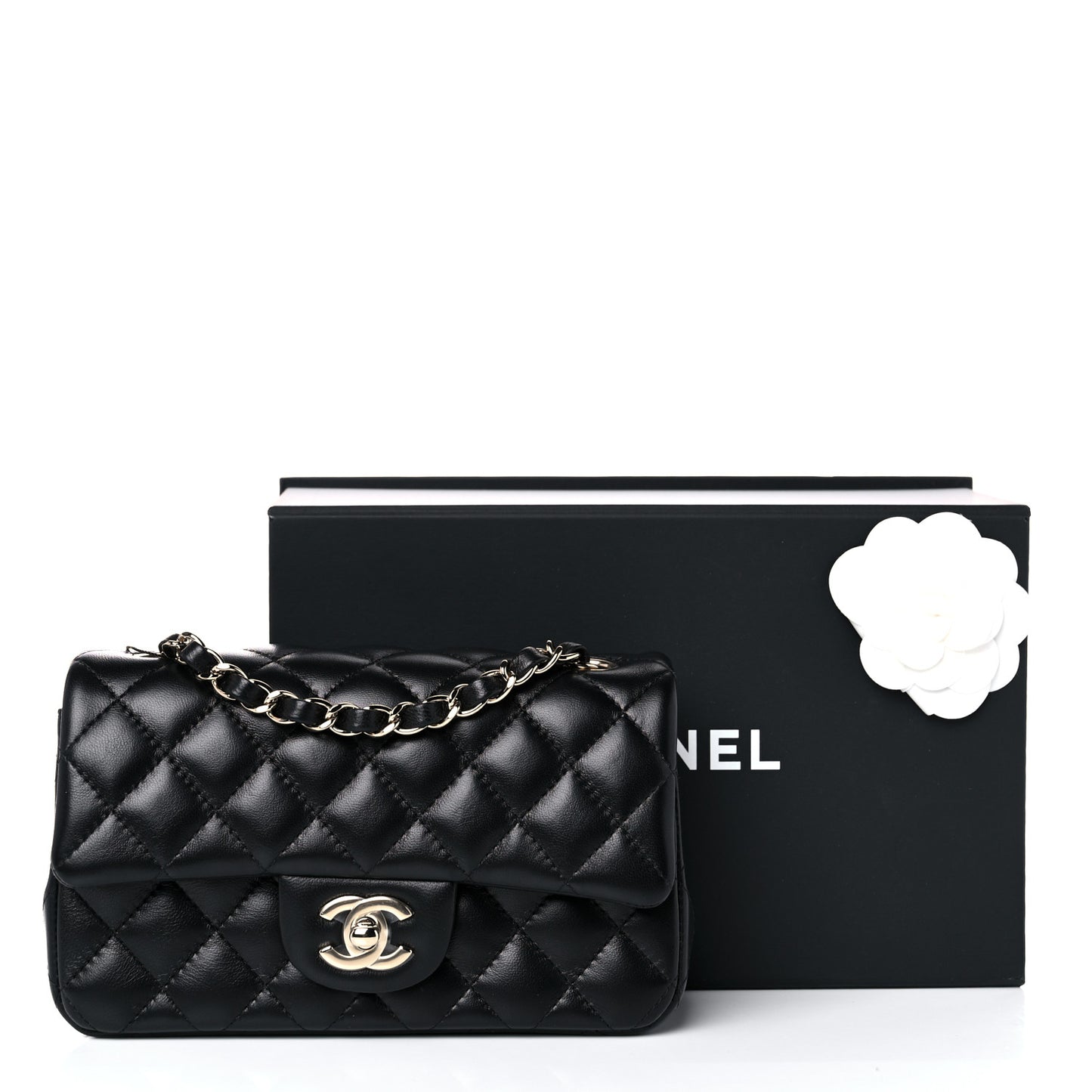 Lambskin Quilted Mini Rectangular Flap Black