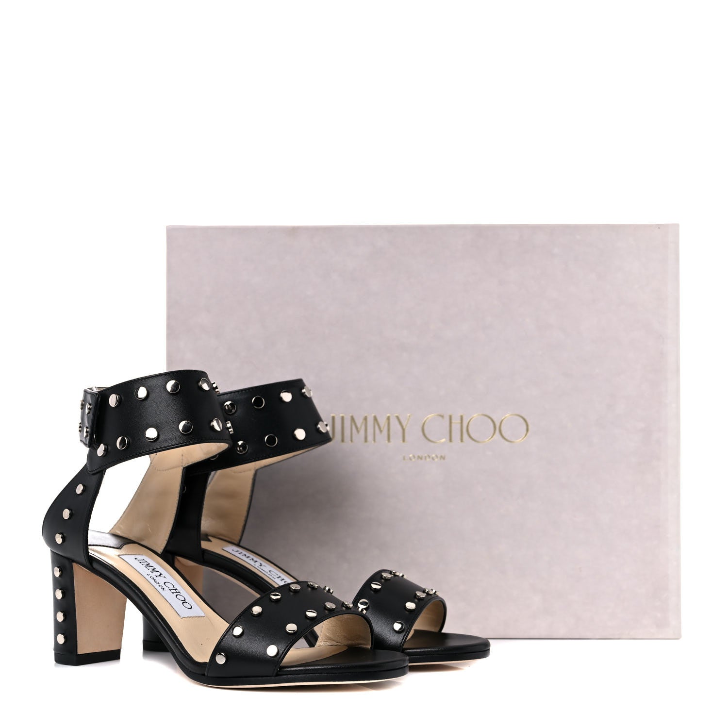 Jimmy Choo Shiny Calfskin Veto 65 Studded Sandals 35 Black 12 of 12