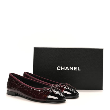 Chanel Patent Calfskin Crocodile Embossed Ballerina Flats  38 Dark Burgundy Black 10 of 10