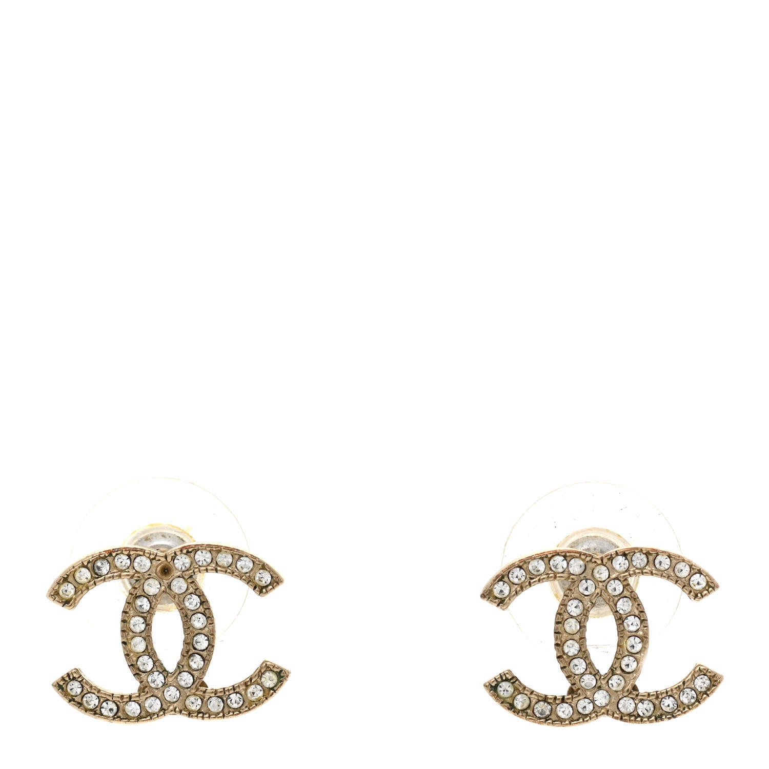 Chanel Crystal CC Earrings Gold 1 of 8