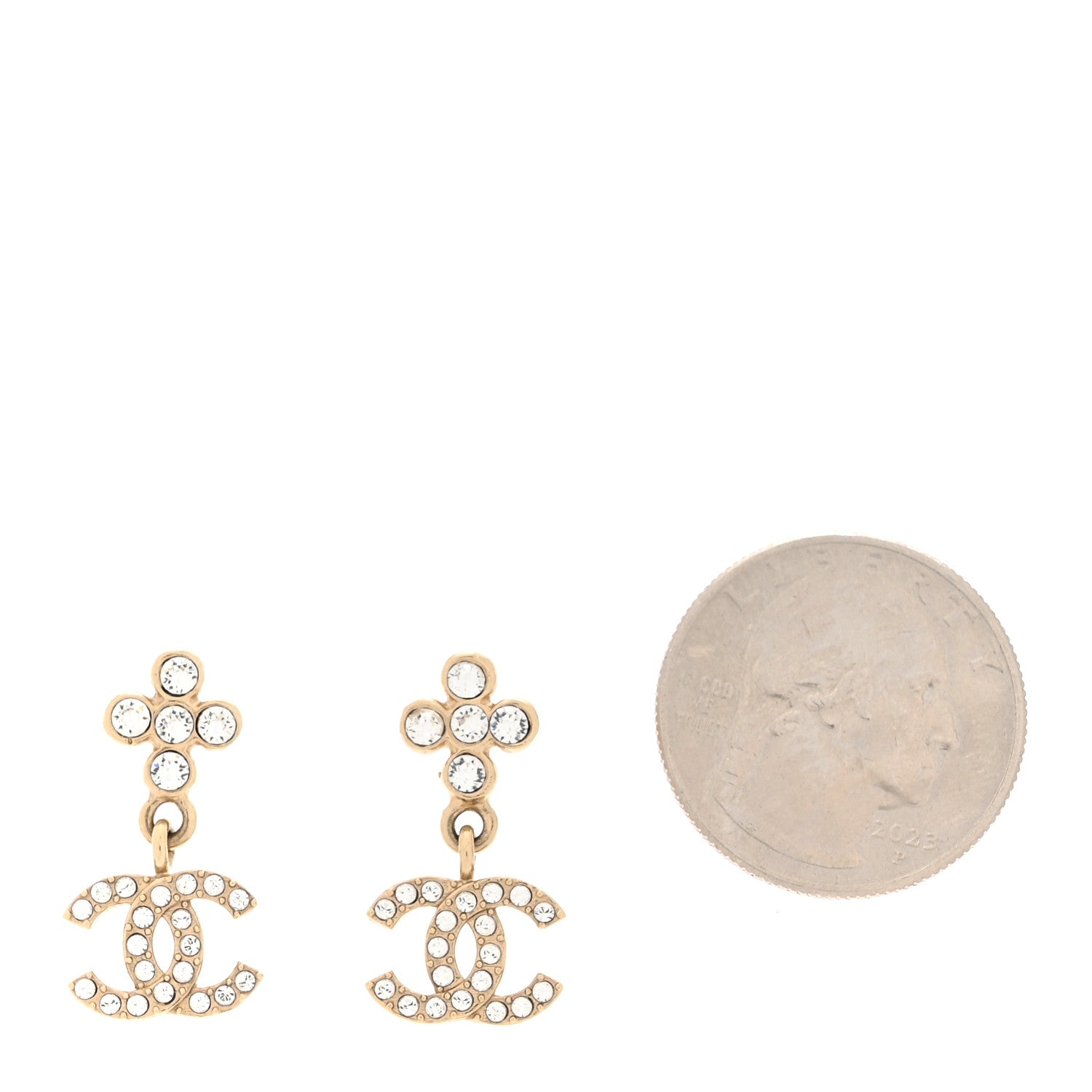 Chanel Crystal CC Cross Drop Earrings Gold 2 of 5
