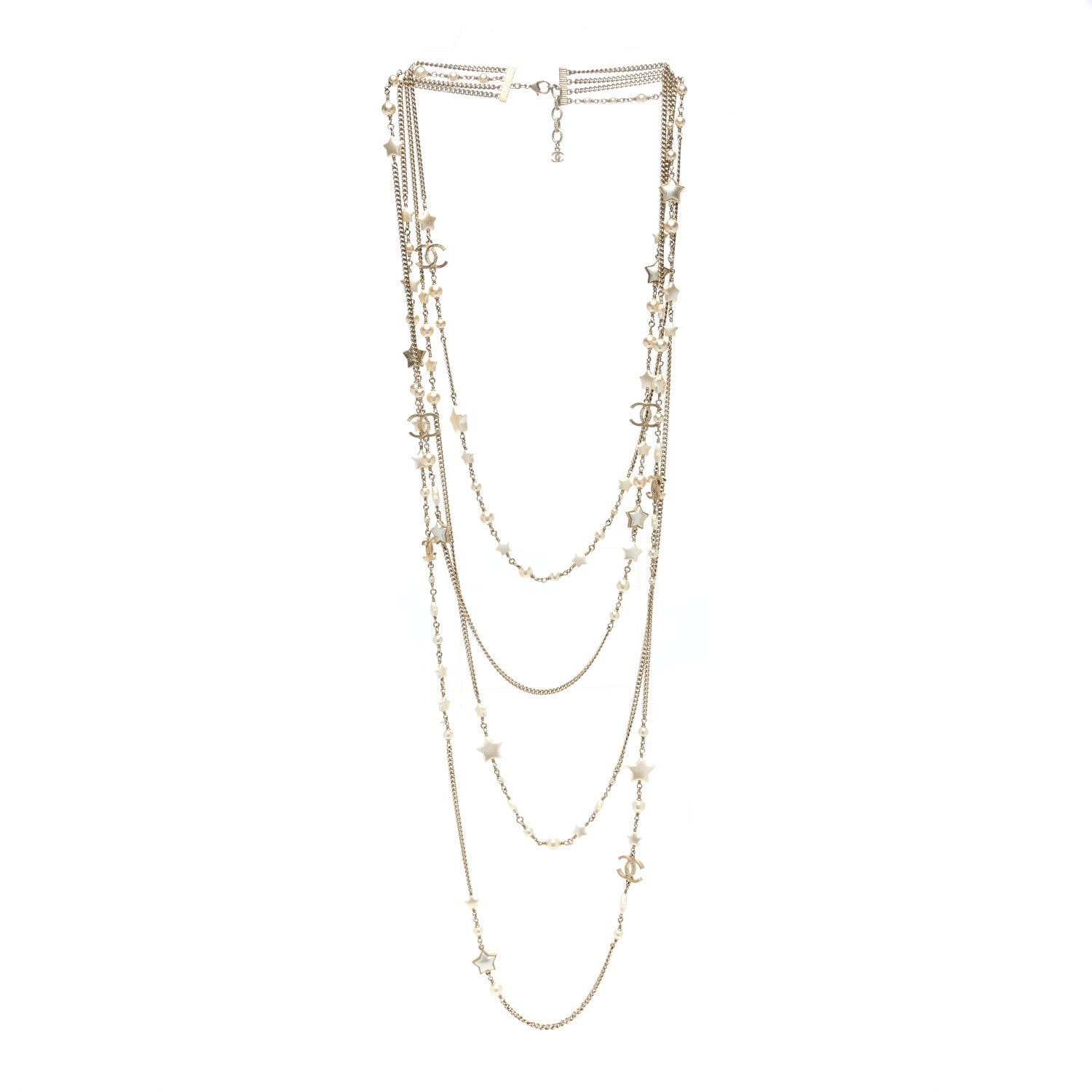 Chanel Pearl CC Star Four Strand Necklace Silver 3 of 4