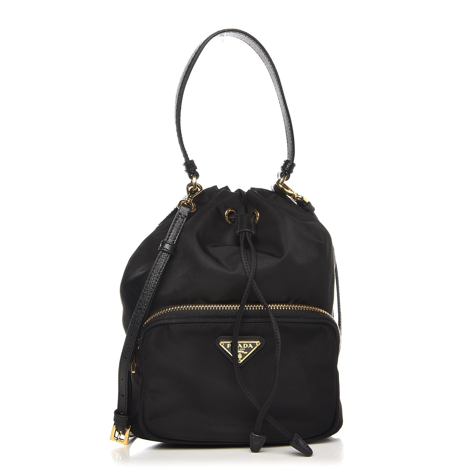 Prada Saffiano Tessuto Nylon Mini Bucket Crossbody Bag Black 1 of 8