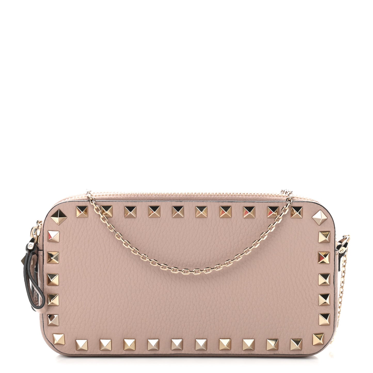 Pebbled Calfskin Rockstud Double Zip Camera Crossbody Bag Poudre