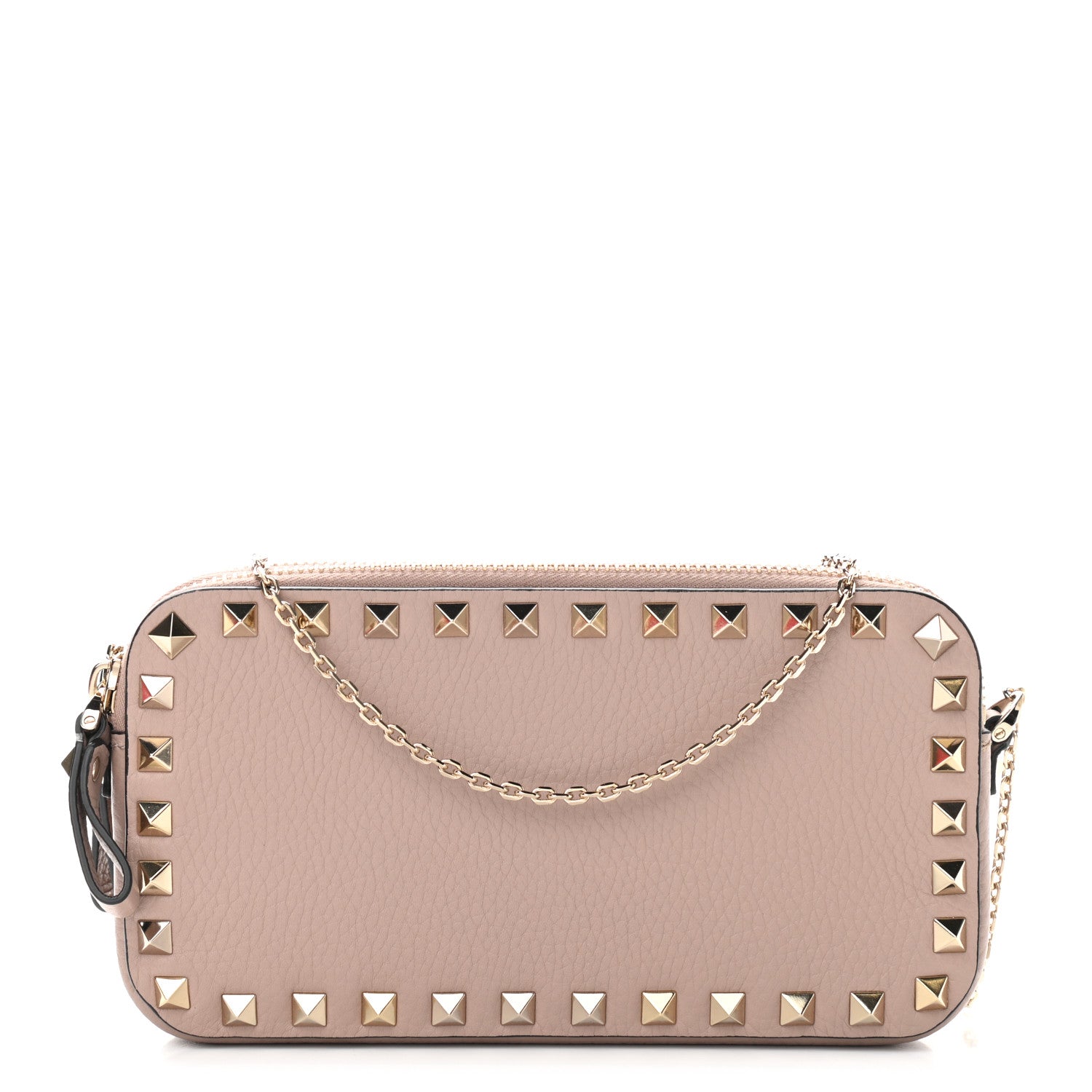 Valentino Garavani Pebbled Calfskin Rockstud Double Zip Camera Crossbody Bag Poudre 1 of 10