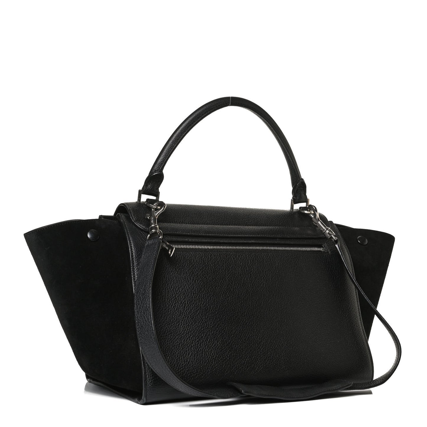 Drummed Calfskin Suede Medium Trapeze Black