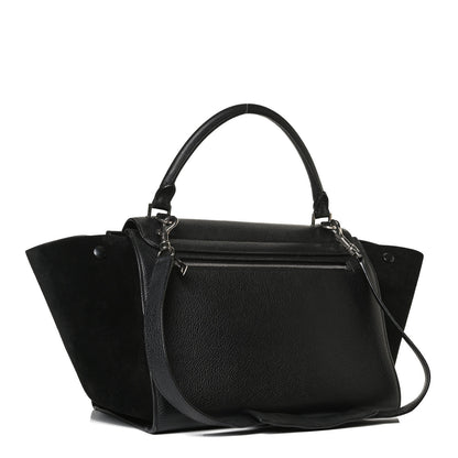 Celine Drummed Calfskin Suede Medium Trapeze Black 3 of 14