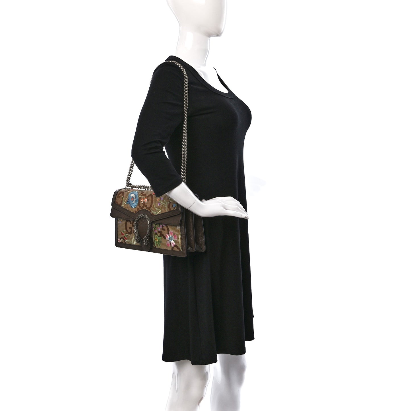 Monogram Jumbo GG Textured Dollar Calfskin Embroidered Small Dionysus Shoulder Bag Camel Ebony New Acero Multicolor