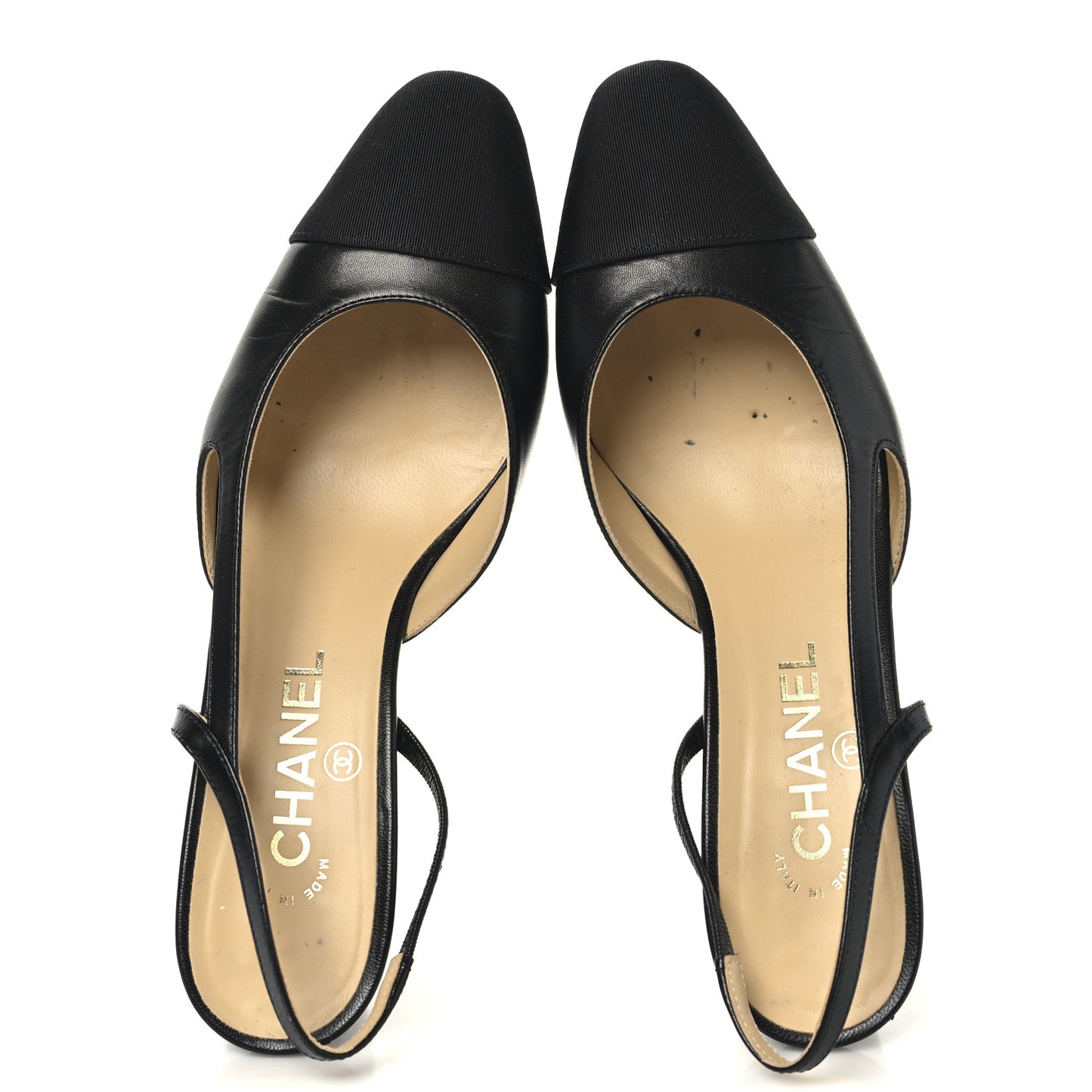 Goatskin Grosgrain Cap Toe CC Slingback Sandals 38 Black