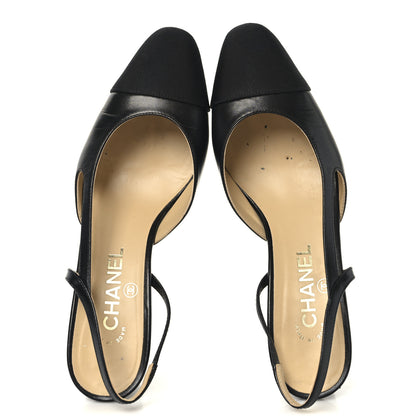 Chanel Goatskin Grosgrain Cap Toe CC Slingback Sandals 38 Black 2 of 11