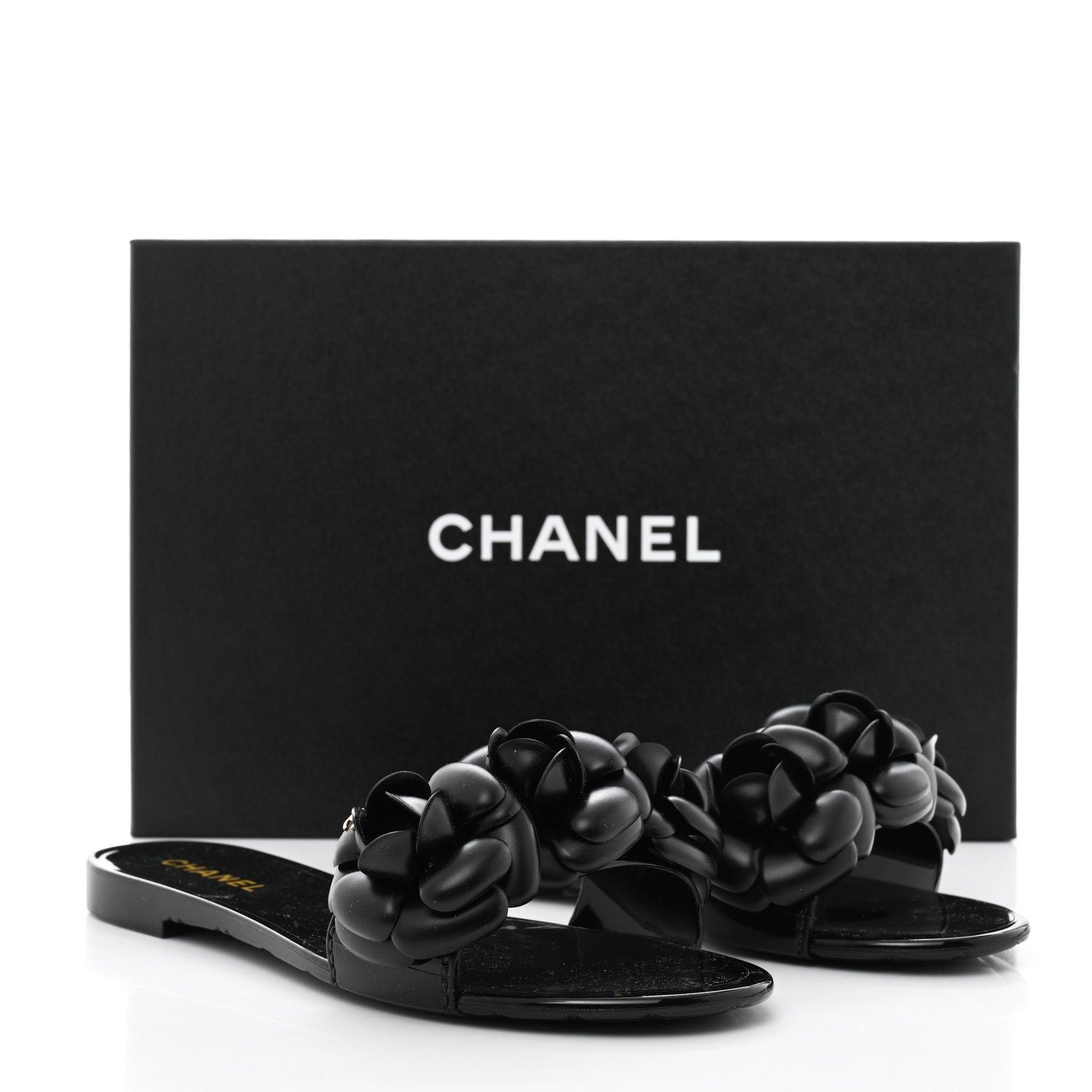 Chanel Patent Camellia CC Slides 36 Black 9 of 9
