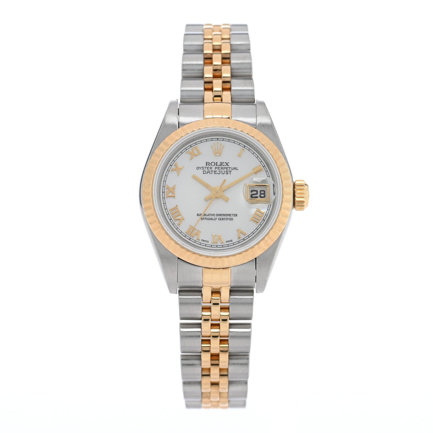 Stainless Steel 18K Yellow Gold 26mm Oyster Perpetual Datejust Watch White Roman 79173