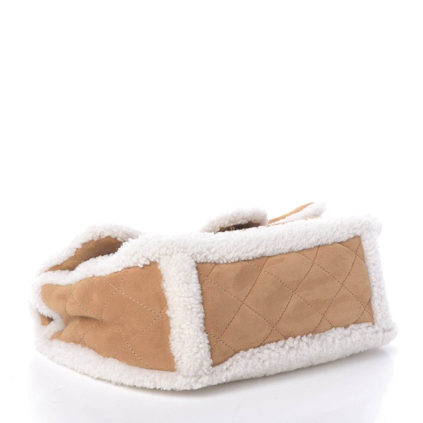 Shearling Lambskin Quilted Coco Neige Single Flap Beige