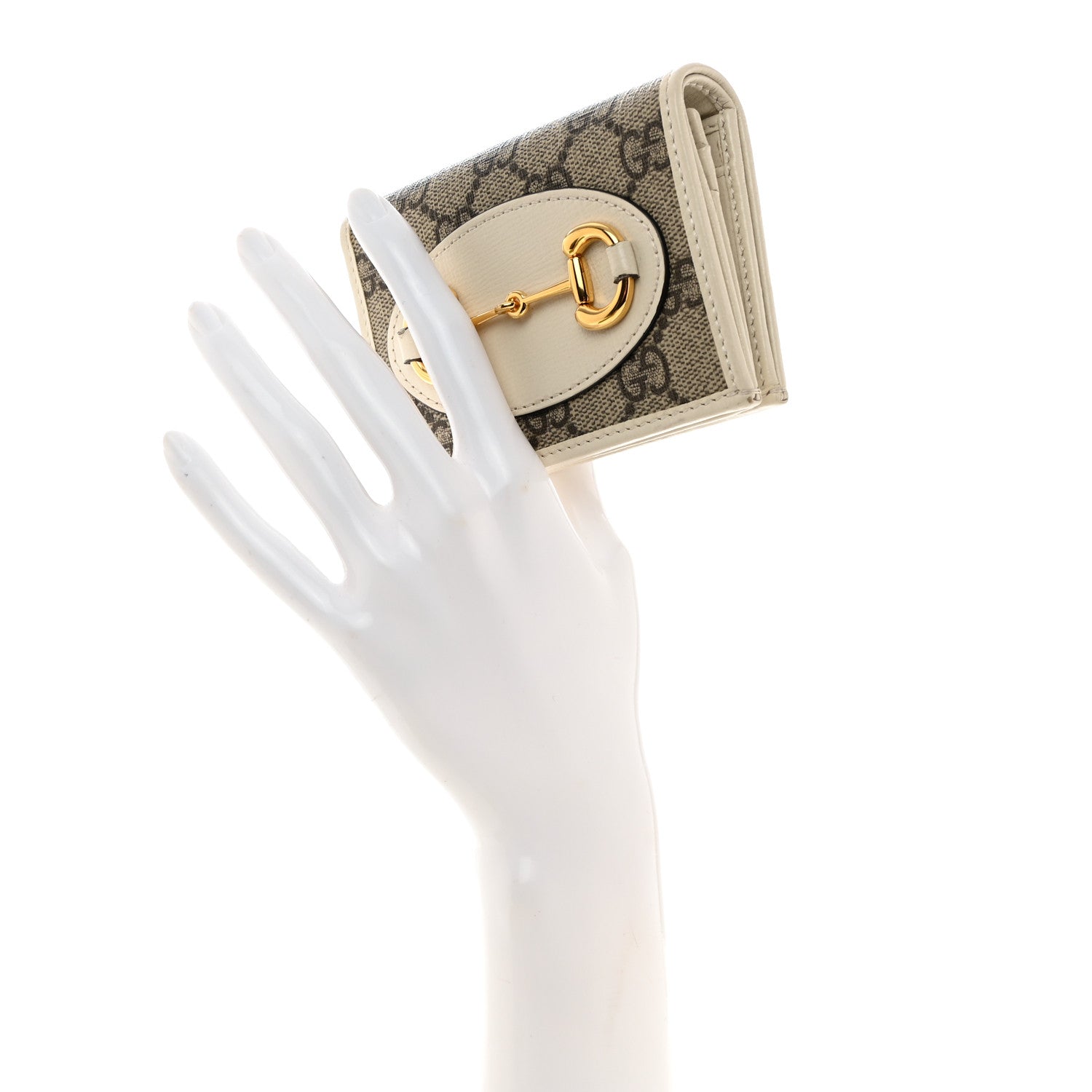 Gucci GG Supreme Monogram Azalea Calfskin Horsebit 1955 Card Case Wallet Beige Ebony Mystic White 2 of 9