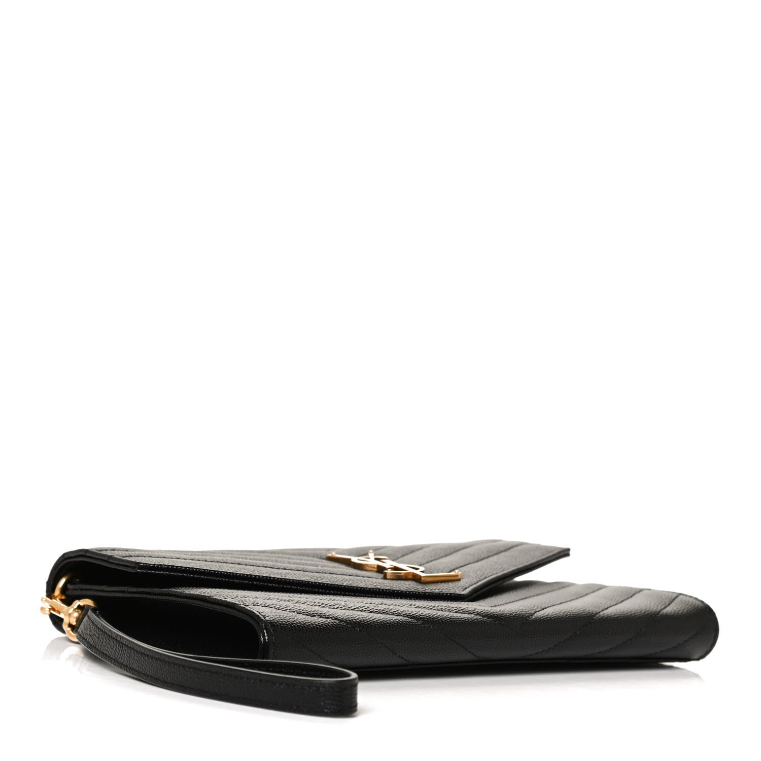 Saint Laurent Grain De Poudre Matelasse Chevron Monogram Envelope Clutch Black 4 of 10