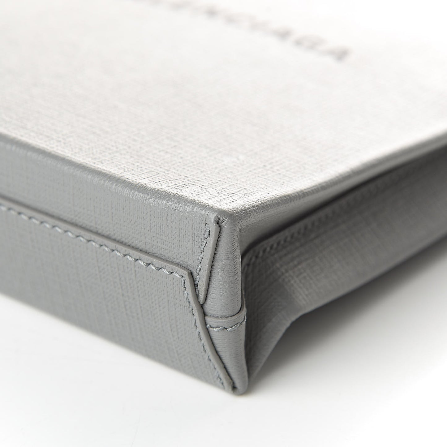 Squared Calfskin Logo Shopping Envelope Clutch Balenciaga Grey