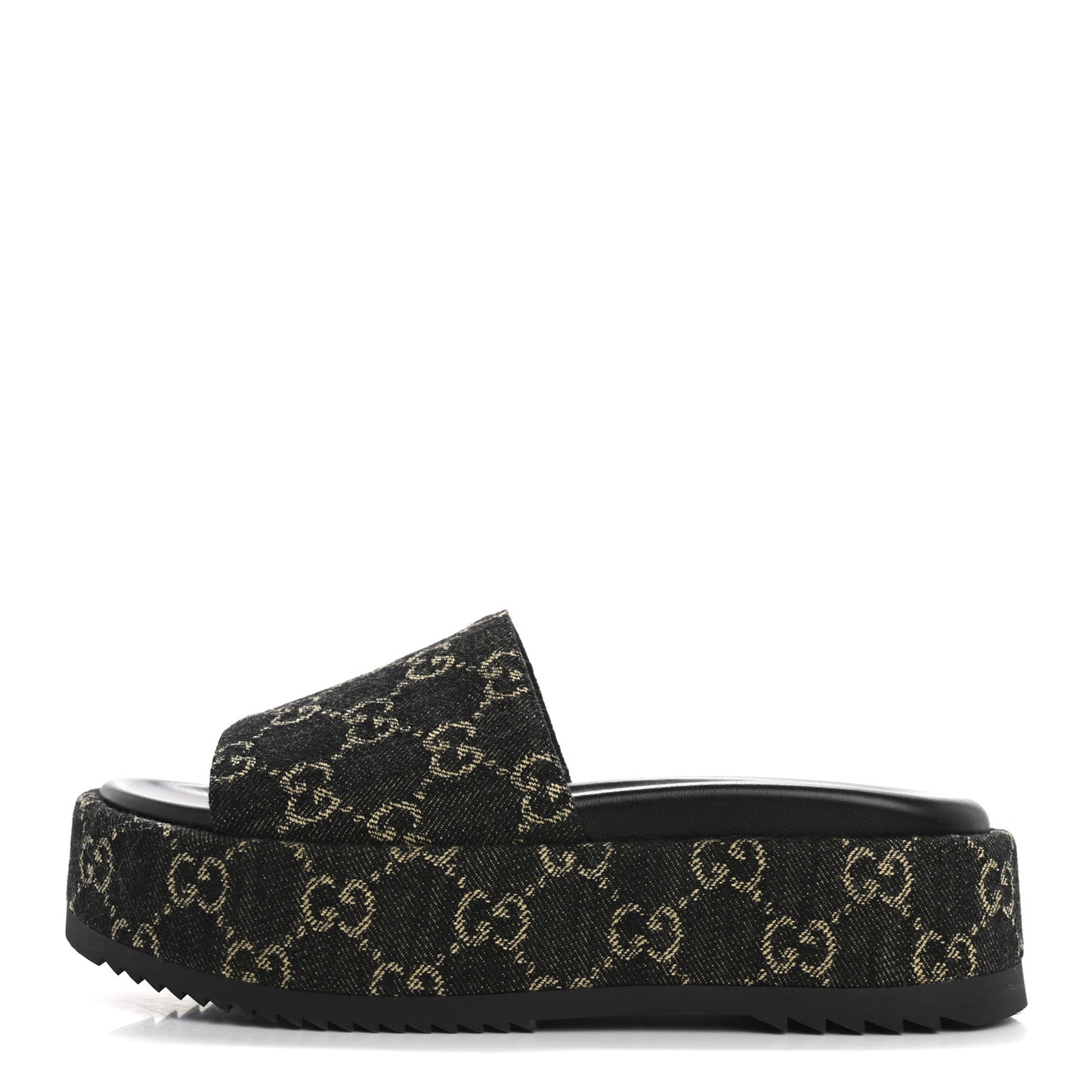Jacquard Black Denim GG Monogram Angelina Platform 55mm Slide Sandals 36 Black Ivory