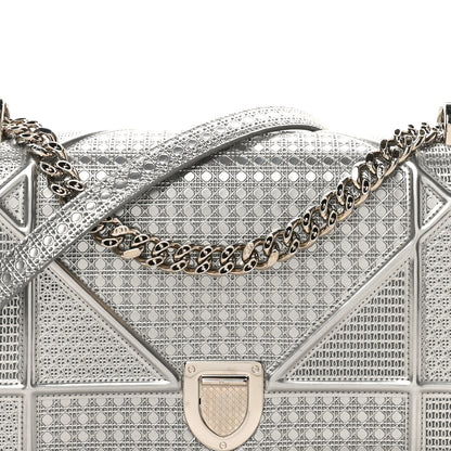 Christian Dior Metallic Patent Micro-Cannage Medium Diorama Flap Bag Silver 7 of 9