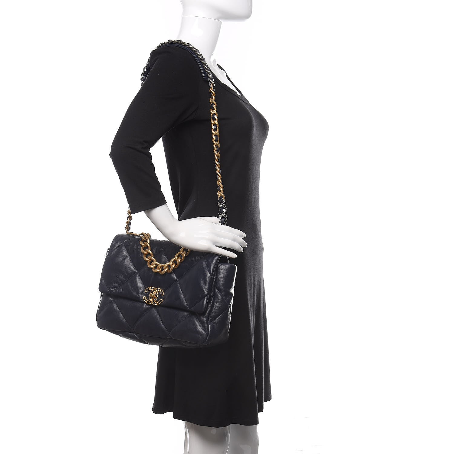 Chanel Goatskin Quilted Large 19 Flap Navy Blue 3 of 10