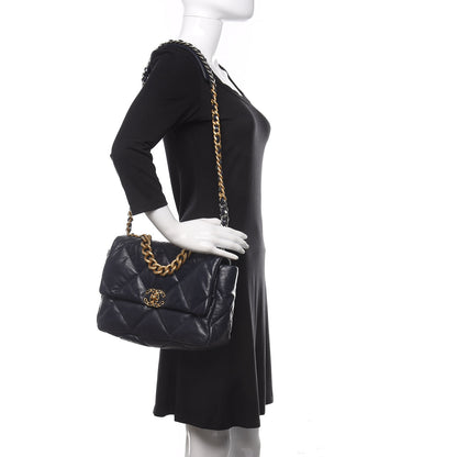 Chanel Goatskin Quilted Large 19 Flap Navy Blue 3 of 10
