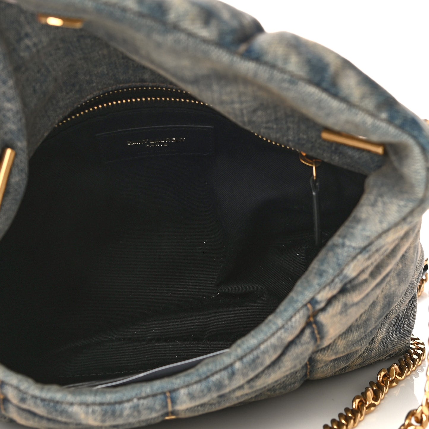Denim Quilted Toy Loulou Puffer Monogram Chain Satchel Blue Black