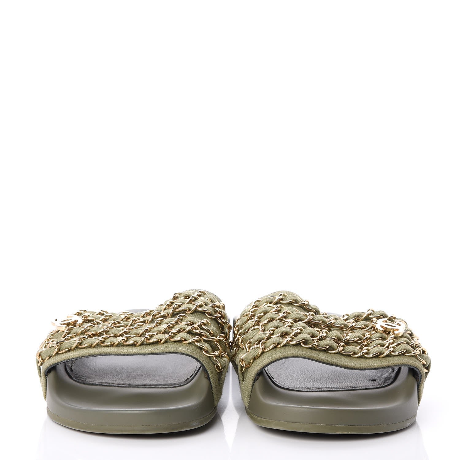 Chanel Canvas Chain Flat Sandals 36 Khaki 2 of 9