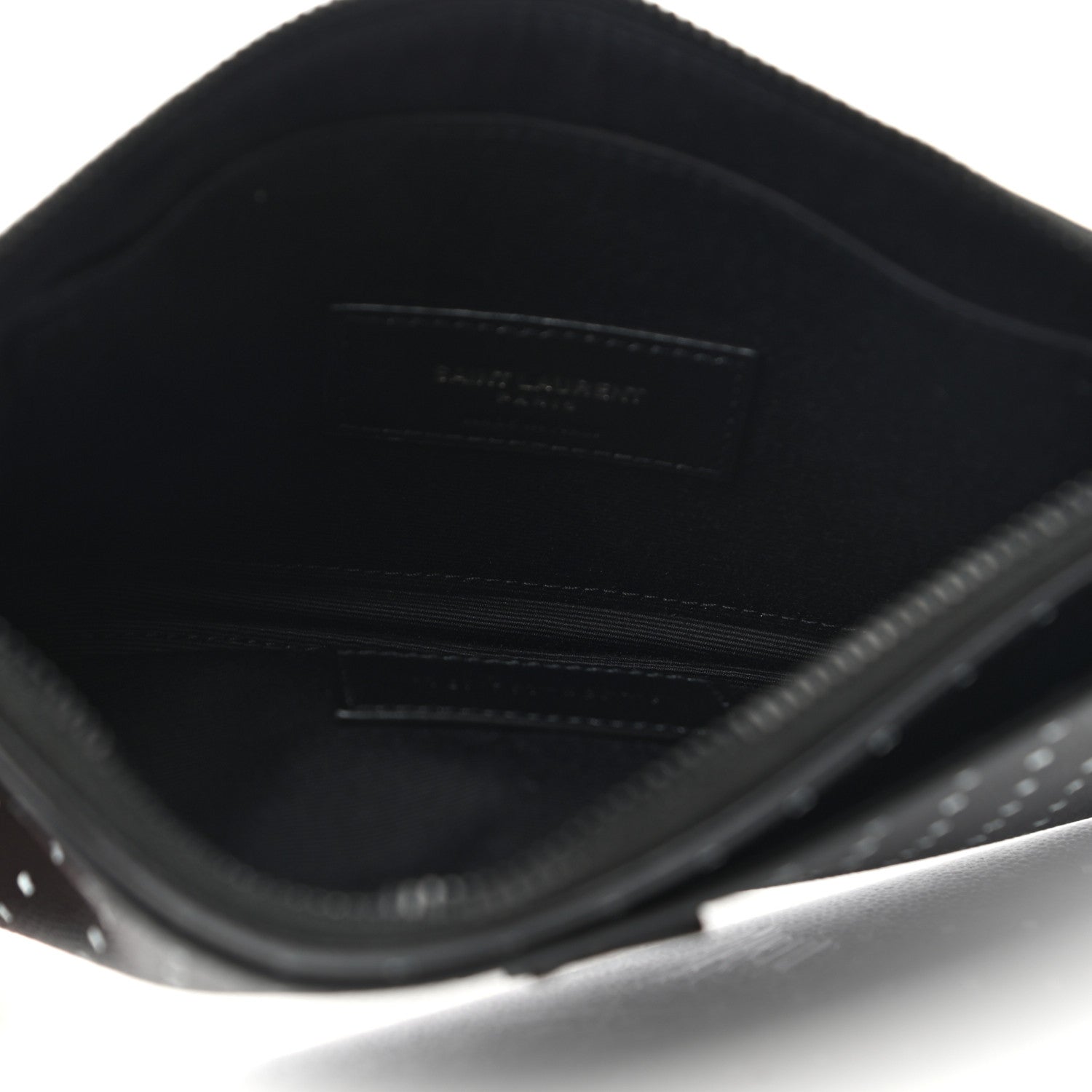 Saint Laurent Grain De Poudre Square Dot Zip Bill Pouch Black White 5 of 8