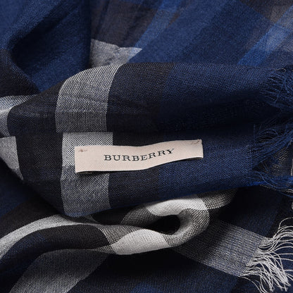 Burberry Wool Silk Giant Check Gauze Scarf Dark Canvas Blue 5 of 5